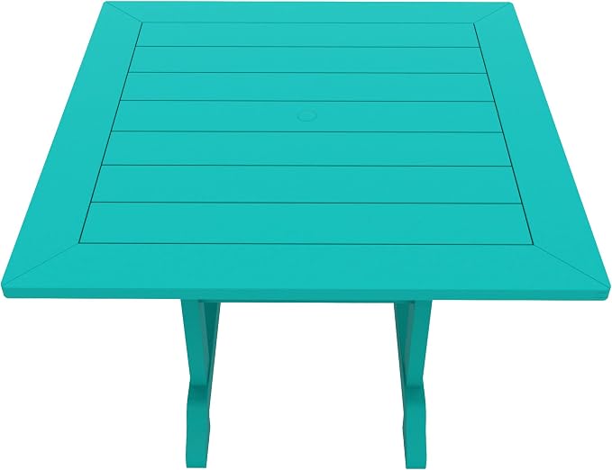 WestinTrends Malibu Outdoor Dining Table, All Weather Poly Lumber Adirondack 43" Trestle Square Patio Table with Umbrella Hole, Turquoise