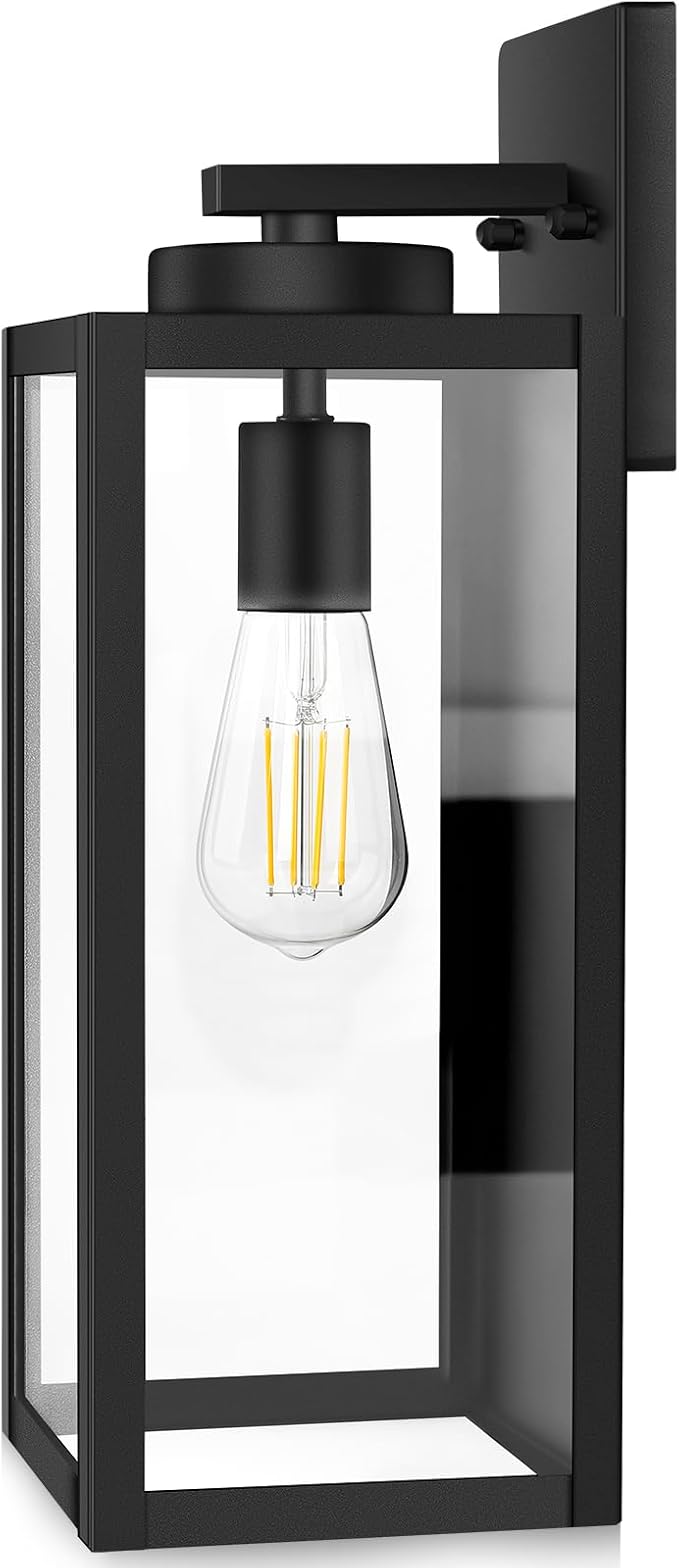BesLowe 15” Large Outdoor Wall Light Fixture, Exterior Porch Sconce, Black | Waterproof, Rust-Resistant, Durable Metal with Clear Glass, Standard E26 Socket, Easy to Install