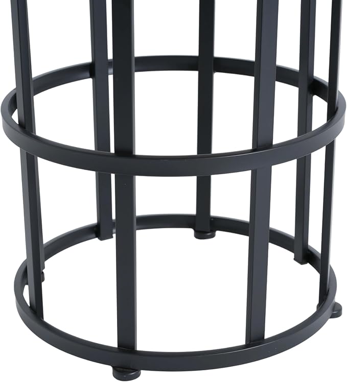 Black Metal Round Patio Side Table, Open Cylinder Slatted Outdoor End Table, Weather Resistant Iron Accent Drink Table for Backyard Garden Porch Poolside, Modern Indoor & Outdoor Pedestal Side Table