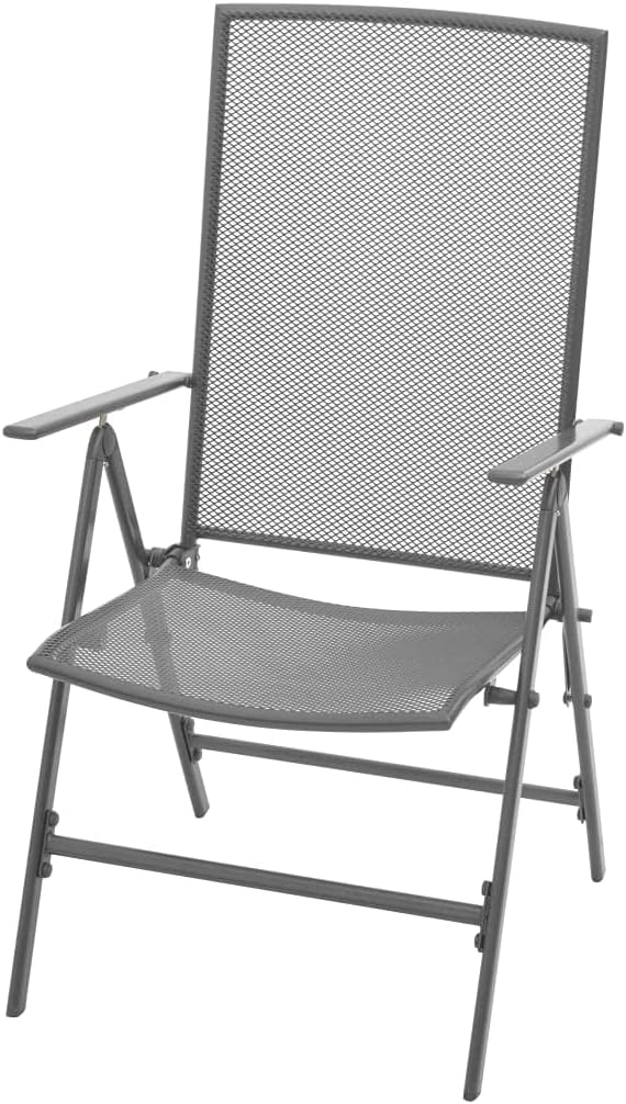 3-Piece Garden Dining Set, Anthracite Steel Patio Furniture with Square Table and Reclining Chairs, Powder-Coated Metal for Outdoor Backyard and Balcony, 35.4 Inch Square