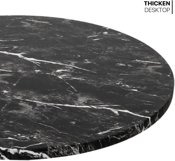 MoNiBloom Round High Top Table, 27.5"- 36" Height-Adjustable Bar Table with Black Marble Texture Top and Black Base, 360° Swivel Cocktail Bar Table Modern Style for Home Kitchen Balcony