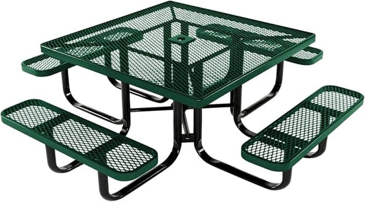 COATEDOUTDOORFURNITURE Heavy-Duty Portable Outdoor Kids Table with Umbrella Hole, Expanded Metal Kids Picnic Table, Commercial-Grade, Made in America (46 in, Square, Childrens, Textured Green)