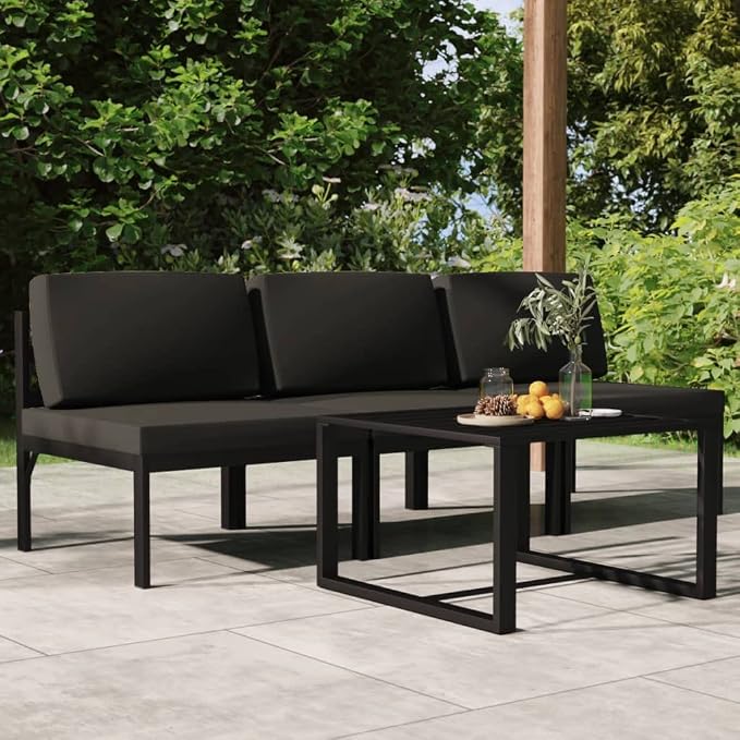 4 Piece Patio Lounge Set, Modular Aluminum Outdoor Furniture Sectional Sofa with Cushions and Accent Table for Backyard, Garden, Deck, Anthracite