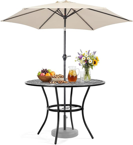VINGLI 42" Round Outdoor Dining Table with Patio Umbrella - Heavy-Duty Iron Patio Table with Push-Button Umbrella for Patio, Deck, Backyard (Table with Umbrella)