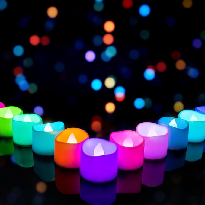 Homemory Multi Color Changing Tea Lights Candles Battery Operated, LED Holiday Candles Tealights with 7-Color Changing for Halloween, Pumpkin, Ofrenda, Christmas, Party, DIY, 12-Pack [White Base]