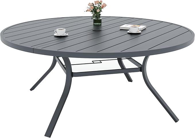 58 inch Large Outdoor Patio Round Dining Table Suit 6-8 Person All Weather | Large Table, Round Dining Table, 6-8 Person Table, 4.8ft Metal Table, All Weather