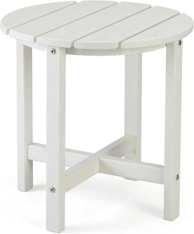 18 Inch Round HDPE Side Table, All-Weather Outdoor End Table for Adirondack Chairs, Waterproof and UV Resistant Plastic Patio Side Table for Garden, Backyard, Poolside, White