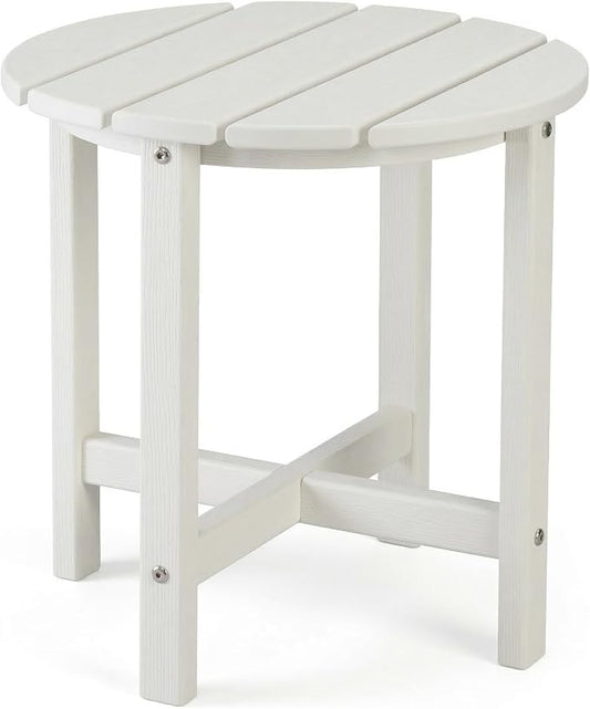 18 Inch Round HDPE Side Table, All-Weather Outdoor End Table for Adirondack Chairs, Waterproof and UV Resistant Plastic Patio Side Table for Garden, Backyard, Poolside, White