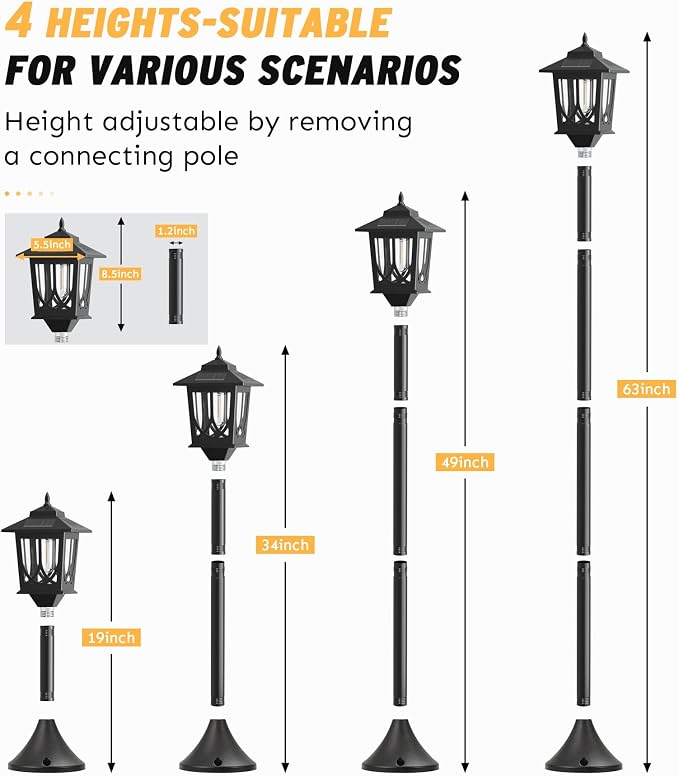 63" Solar Lamp Post Light 2 Pack, Solar Post Lights Outdoor | Garden Decor, 1 Extra Bulbs, Warm 3000K Glow, IP44 Water-Resistant, Solar Light Posts for Outside, Patio, Backyard and Porch