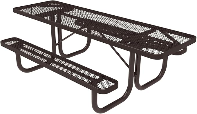 COATEDOUTDOORFURNITURE Heavy-Duty Portable ADA-Compliant Outdoor Picnic Table, Expanded Metal Patio Furniture Made in America (8ft Rectangular, Both-Side Handicap, Brown with Brown Frames)