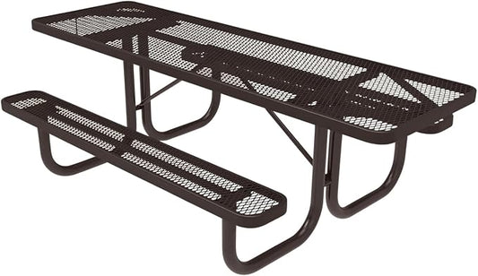 COATEDOUTDOORFURNITURE Heavy-Duty Portable ADA-Compliant Outdoor Picnic Table, Expanded Metal Patio Furniture Made in America (8ft Rectangular, Both-Side Handicap, Brown with Brown Frames)