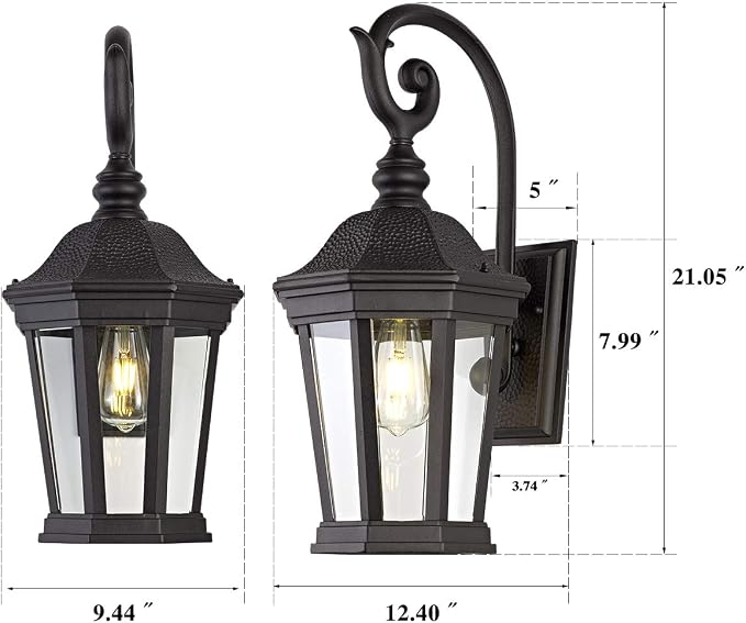 Black Outdoor Wall Lantern, Large Outdoor Porch Light Fixtures