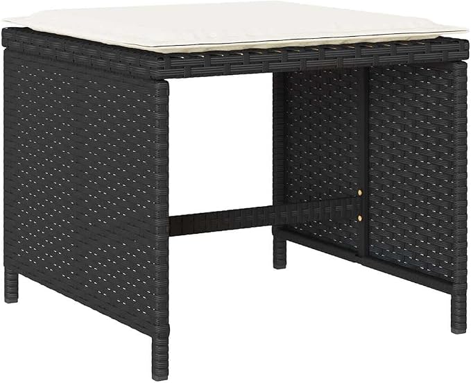 8-Seater Garden Dining Set, Black Poly Rattan Patio Furniture with Acacia Wood Accents, Foldable Outdoor Table and Chairs for Backyard, Deck, and Lawn