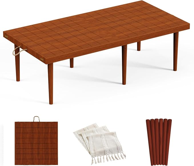 22x44 Inch Boho Low Picnic Wood Table - Foldable Design and 13inch Wood Table Leg for Sitting On The Floor Low Height Floor Picnic Table Encourage A Laid-Back Vibe At Home Or in Nature