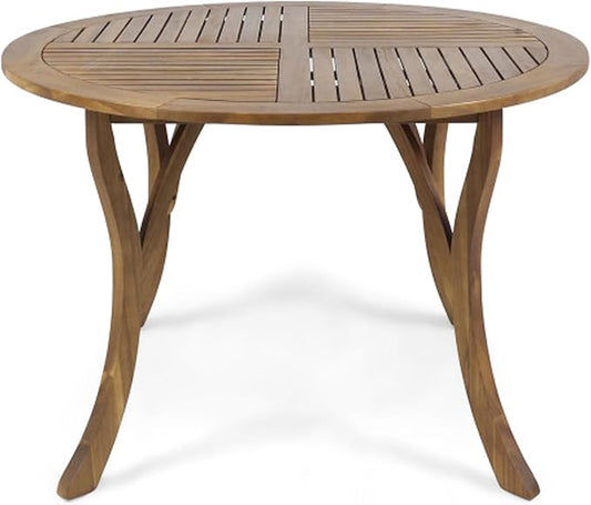 HRVEOCEI Round Outdoor Table & Teak Outdoor Furniture, 47 Inch Round Wood Dining Table, Weather Resistant Patio Furniture, Teak Finish Acacia