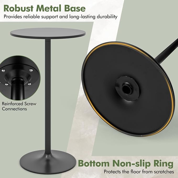 ERGOMASTER Two-in-one Adjustable Height Bar Tables – 24 inch Round Cocktail Table with Sturdy Metal Base, 120 lbs Capacity, 40"/22" Two Convertible Height for Living Room,Restaurant Bistro