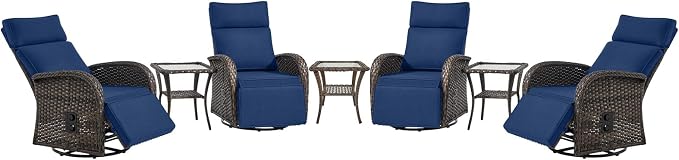 Belord 7 Piece Patio Furniture Set with 4 Swivel Recliner Chairs and 3 Side Tables, Dual-Adjust Wicker Chaise Lounge Chairs for Outdoor Patio Conversation, All-Weather Brown Rattan