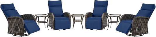 Belord 7 Piece Patio Furniture Set with 4 Swivel Recliner Chairs and 3 Side Tables, Dual-Adjust Wicker Chaise Lounge Chairs for Outdoor Patio Conversation, All-Weather Brown Rattan