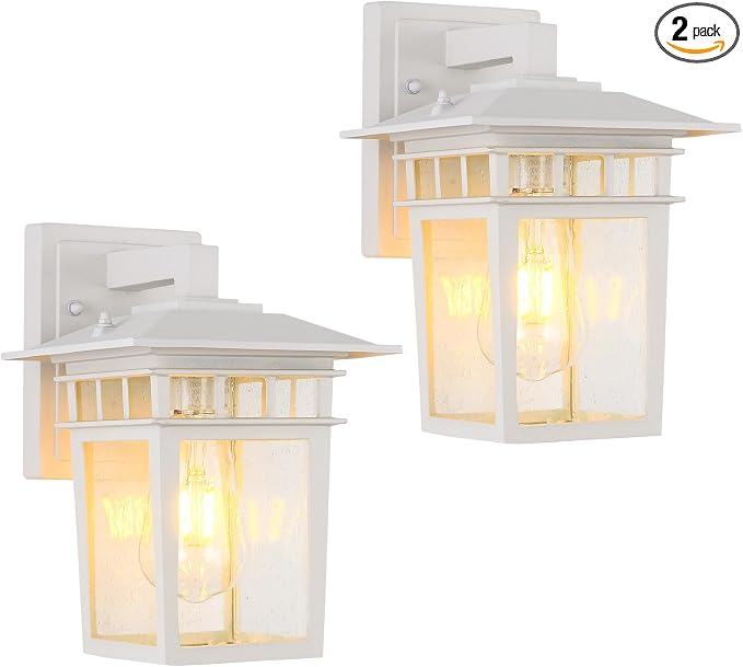 Outdoor Wall Lantern 2 Pack White Outdoor Sconces with Seeded Glass