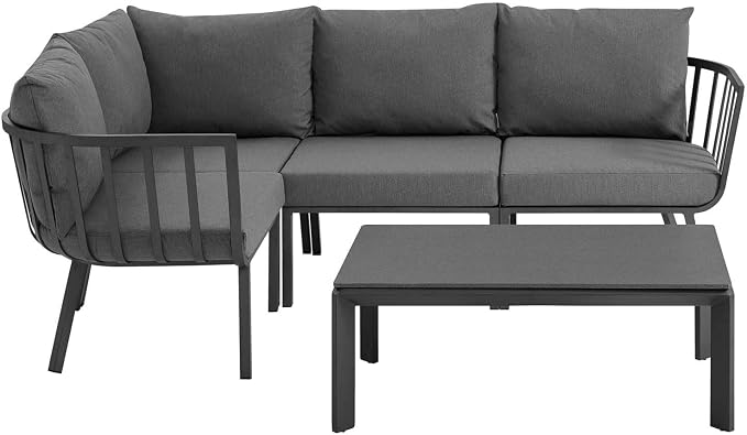 Modway EEI-3793-SLA-CHA Riverside 5 Piece Outdoor Patio Aluminum Set, Gray Charcoal