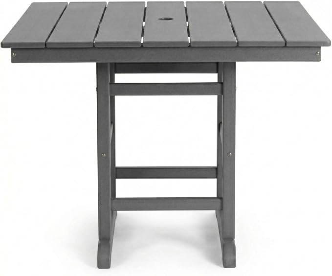 WILLIAMSPACE 37.8" Outdoor Patio Dining Set with 2 Armchairs, All Weather HDPE Square Dining Table with Umbrella Hole, Patio 3-Piece Bistro Set for Backyard, Balcony, Lawn, Kitchen (Grey)