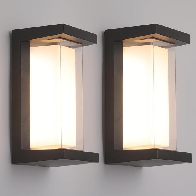 2 Pack 24W Outdoor Wall Lights Exterior/Interior LED 3-Color Adjustable 2100LM Sconces Lights IP65 Waterproof Modern Outdoor Patio Lighting Fixtures Aluminum Wall Lights Compatible with Dimmers