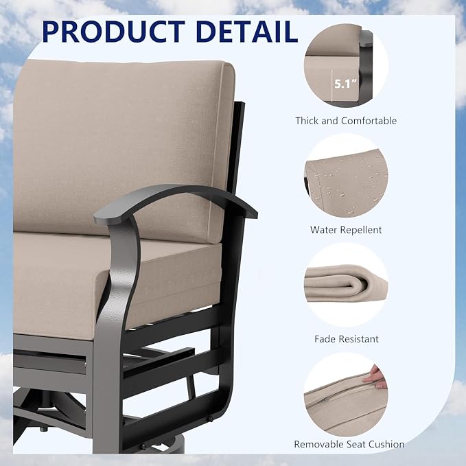 Aluminum Outdoor Patio Furniture Set,7 Seats Patio Conversation Sets with 2 Ottomans,Metal Patio Sectional Furniture Set with 2 Swivel Rocking Chairs,Sand