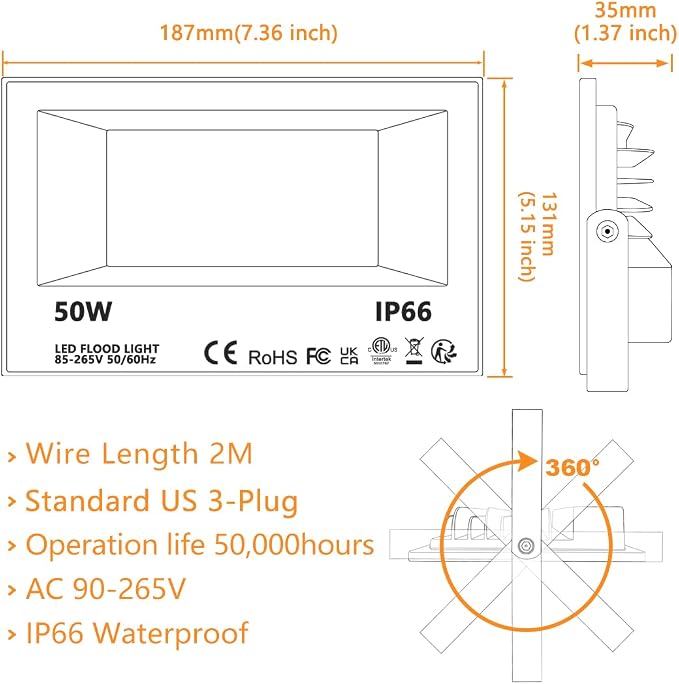 Led Flood Light 500W Equivalent, RGBW Led Outdoor Lights Colored Floodlight | Remote Control, 50W,5000ML 2700K,120 Colors, Timing, Dimmable, Custom Modes, Landscape Lighting (2 Pack)