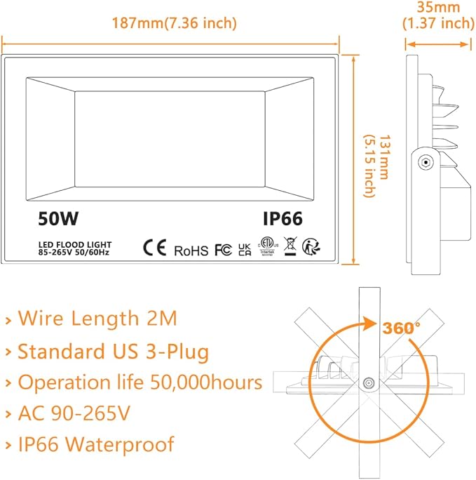 LED Flood Light Outdoor, 500W Equivalent 5000LM Smart RGB Landscape Lights | APP Control, DIY Scenes - Timing - Warm White 2700K - Color Changing Uplight, IP66 Waterproof US Plug (2 Pack)
