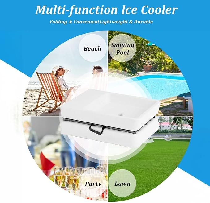 Folding Ice Cooler Table 5ft with Drain, White | Portable Chill Station, No Setup Required, Skirt-Ready, For Parties, Picnics & BBQs, Load & Serve Drinks & Food
