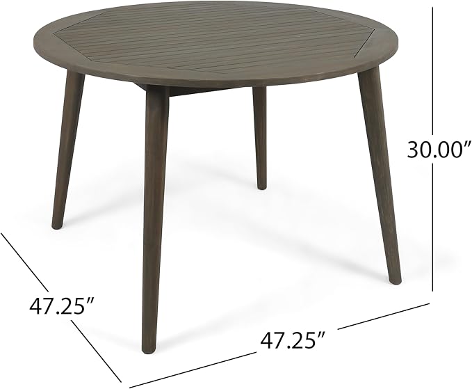 Christopher Knight Home Casa Outdoor Acacia Wood 5 Piece Dining Set with Round Table and Water Resistant Cushion, Gray Finish and Dark Gray