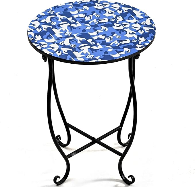 Patio Side Tables, 14"" Indoor Outdoor Metal Side Table for Poolside Bistro Balcony Yard Porch Bedside, Weather Resistant Metal Accent Table for Indoor Outdoor Use, Easy Assembly (Blue)