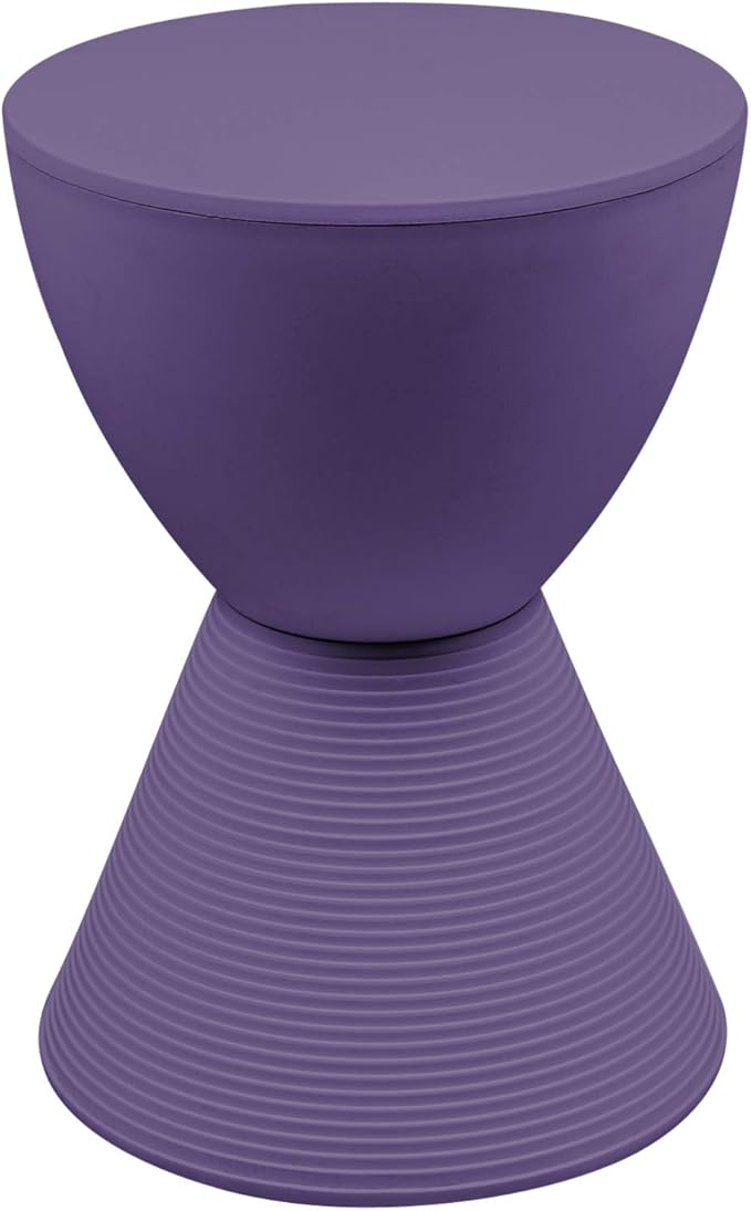 LeisureMod Modern Hourglass Purple Side Table - ABS Shell Drum End Table with Storage for Indoor & Outdoor Use