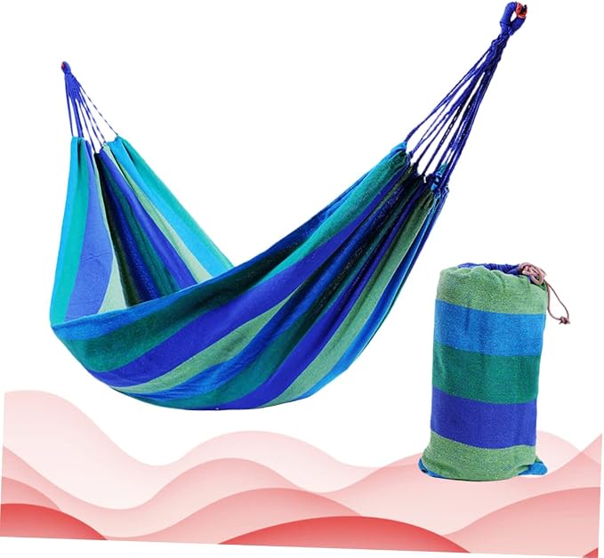 Milisten Double Thickened Canvas Swing Hammock for Outdoor Relaxation Blue Lightweight Design with Carry Bag for Camping Backpacking and Travel