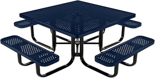 COATEDOUTDOORFURNITURE Heavy-Duty Portable Outdoor Kids Table with Umbrella Hole, Punched Steel Kids Picnic Table, Commercial-Grade, Made in America (46 in, Square, Childrens, Textured Dark Blue)