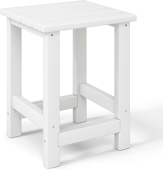 Costaelm Kids Outdoor End Table, Small Patio Table, Outdoor Side Table Porch Table Adirondack Patio Side Table for Outside, Pool, Porch, Garden, White