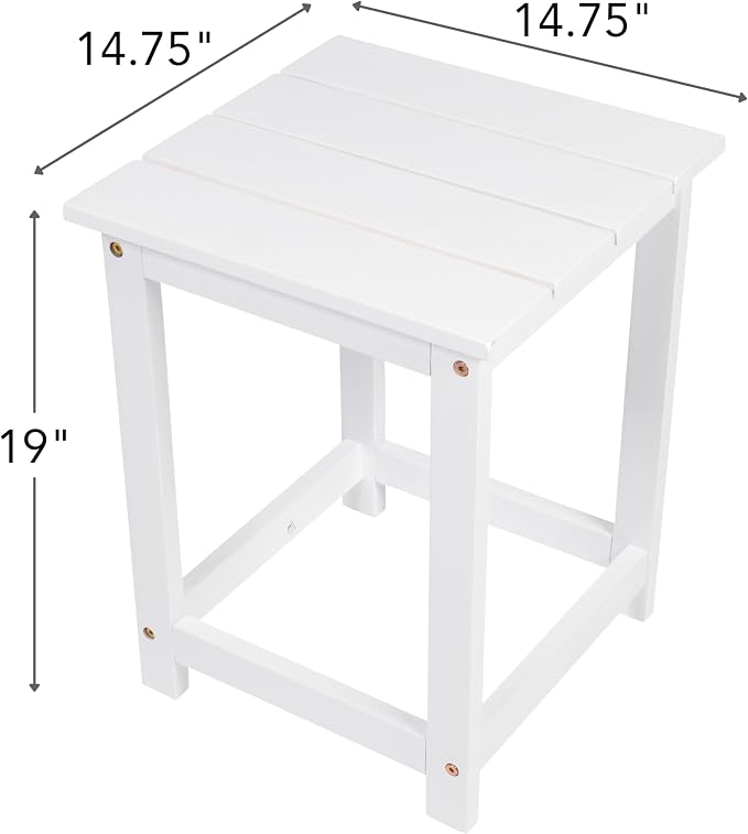 Shine Company Modern Acacia Wood Side Table, Indoor Outdoor Adirondack End Table, White
