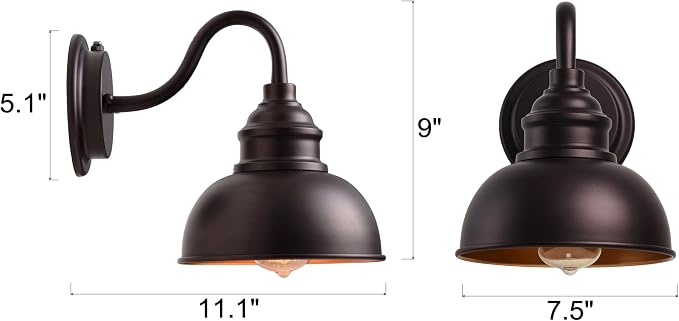 Oil Rubbed Bronze Dusk to Dawn Outdoor Lights 2 Pack, 9 Inch Farmhouse Barn Lights Outdoor,Outside Wall Light for House, Garage, Doorway, Porch