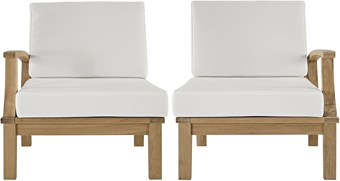 Modway EEI-1822-NAT-WHI-SET Marina Premium Grade A Teak Wood Outdoor Patio Furniture Set, 2 Piece, Natural White