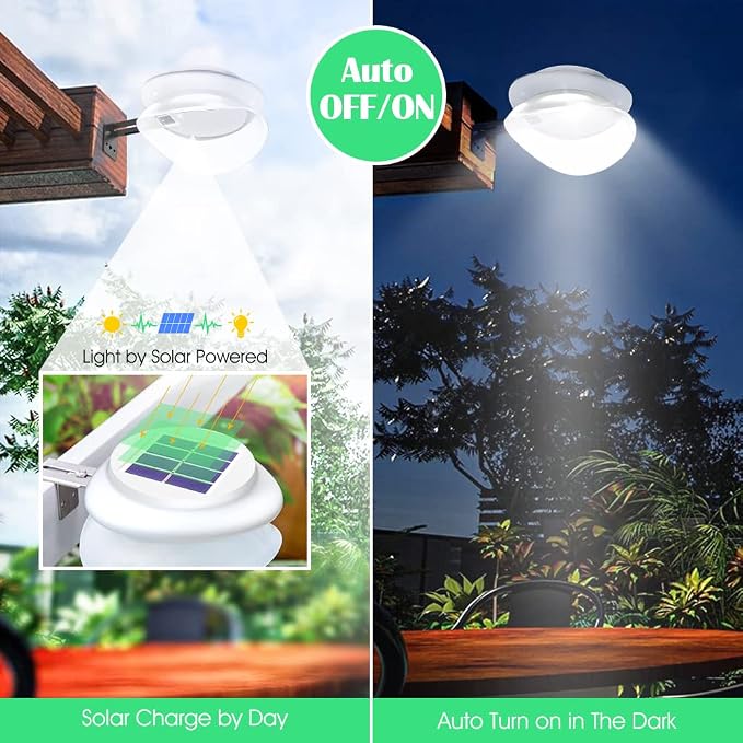 DBF Outdoor Solar Gutter Lights - Solar Fence Lights Outdoor Waterproof LED Deck Lighting Wall Mount Decorative Auto On/Off for Eaves Yard Garage Garden Deck Patio Railing (6 Pack, White)