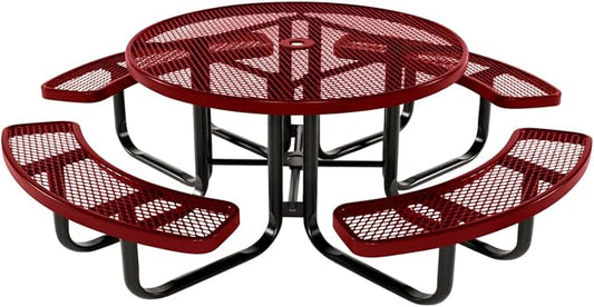 COATEDOUTDOORFURNITURE Heavy-Duty Portable Outdoor Kids Table with Umbrella Hole, Expanded Metal Kids Picnic Table, Commercial-Grade, Made in America (46 in, Round, Childrens, Textured Burgundy)