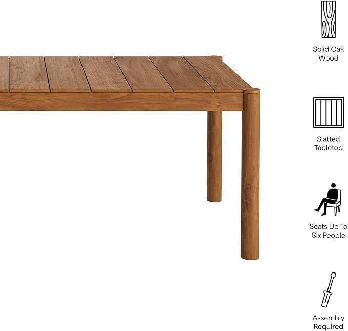 Modway Eleni 89-Inch Outdoor Teak Wood Dining Table in Natural – Rectangular Patio Dining Table with Slatted Top for Patios, Decks, Or Gardens