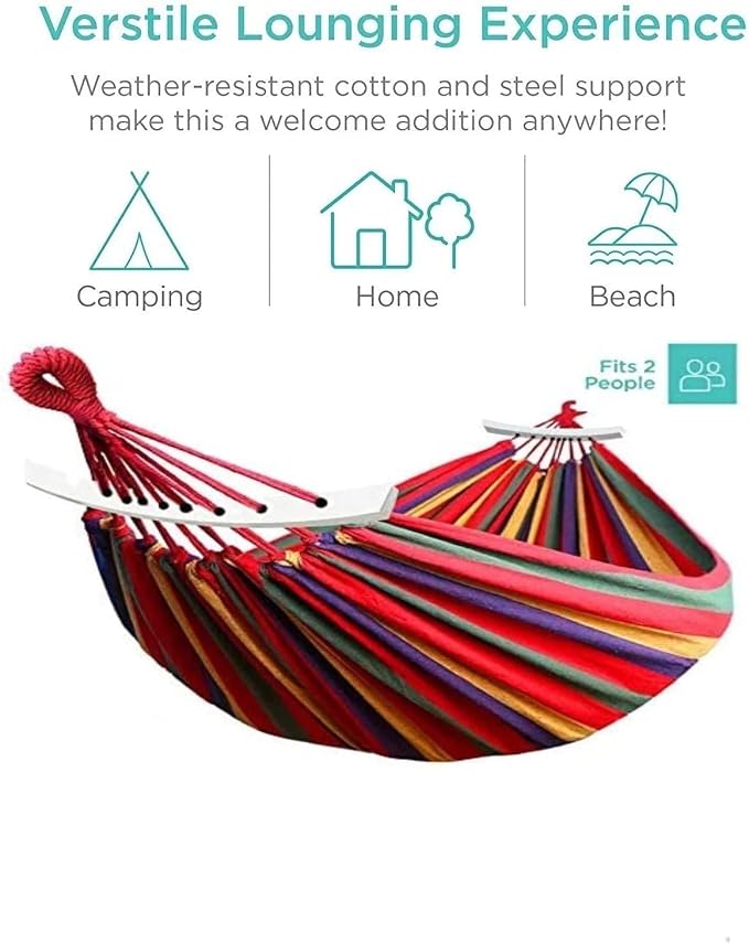 Outdoor Hammock Portable Garden Hammock Sports Home Travel Camping Swing Canvas Stripe Hang Bed Hammock Double Single People (260x150 Blue Set)