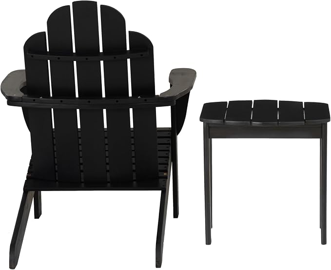 Linon Jayce Black Solid Wood Adirondack Two Piece Chair and Side Table Set