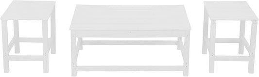WestinTrends Malibu 3-Piece Set Outdoor Coffee and Side Table for Adirondack Chair, White