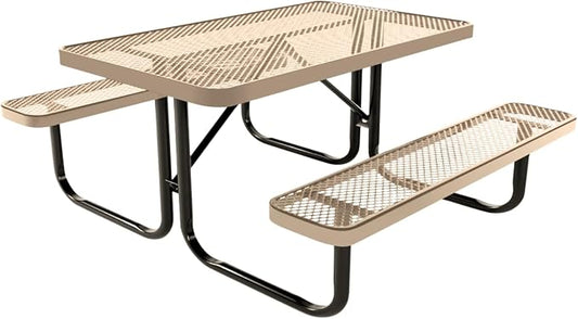 COATEDOUTDOORFURNITURE Heavy-Duty Portable Outdoor Kids Table, Expanded Metal Kids Picnic Table, Commercial-Grade Picnic Table, Made in America (4ft Rectangular, Childrens, Tan)
