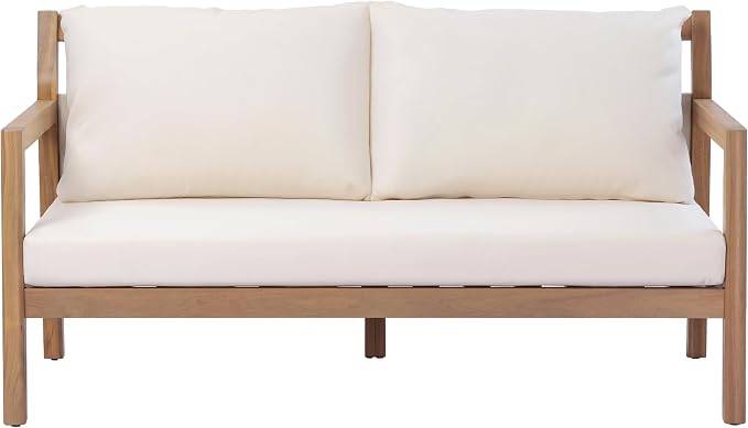 Christopher Knight Home Pablo 4-Seater Patio Furniture Set with Removable Cushion, 4 Piece Outdoor Acacia Wood Conversation Set, Wooden Outdoor Sectional Sofa Set with Coffee Table,Light Teak+Beige