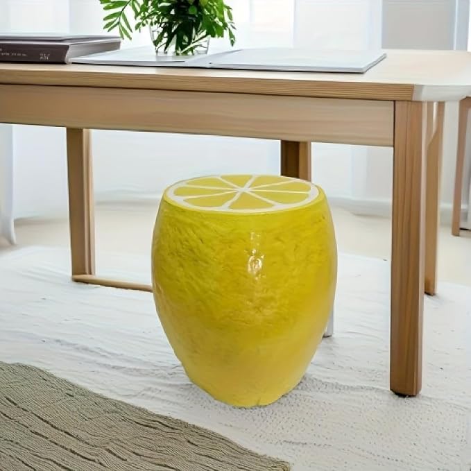 Garden Side Table, Outdoor Plant Stand,Tropical Art Deco Resin Decorative Furniture, 13.4 Inch Multi-Purpose Novelty Ornament for Patio Poolside Indoor Outdoor Home Garden Decor (Yellow)