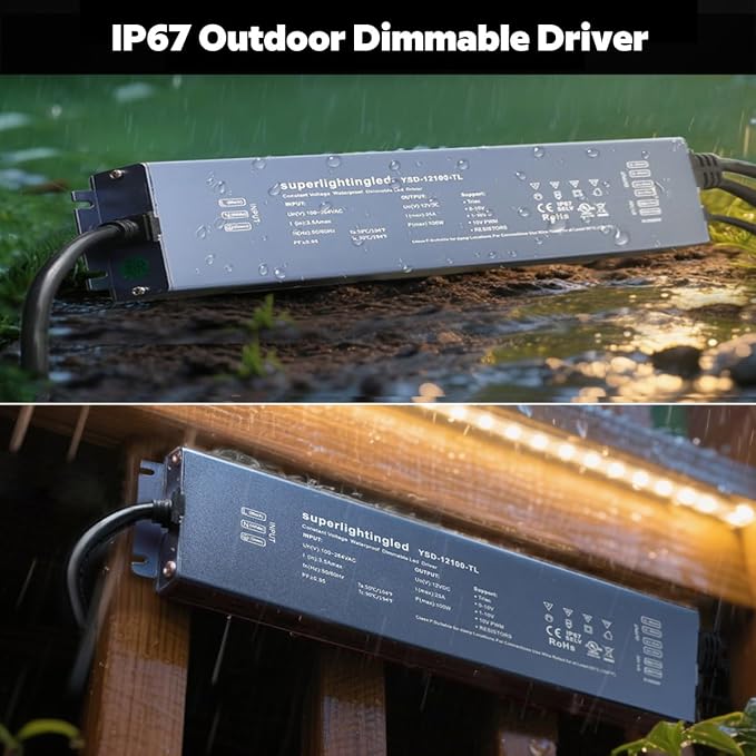 12VDC 100W UL-Listed 0-10V&TRIAC Dimmable Waterproof IP67 Thinner Power Supply 110V to 12V Low Voltage Transformer for IP68 LED Strip Lights,Outdoor LED Pool Underwater, Wash Wall, Fountain Lights
