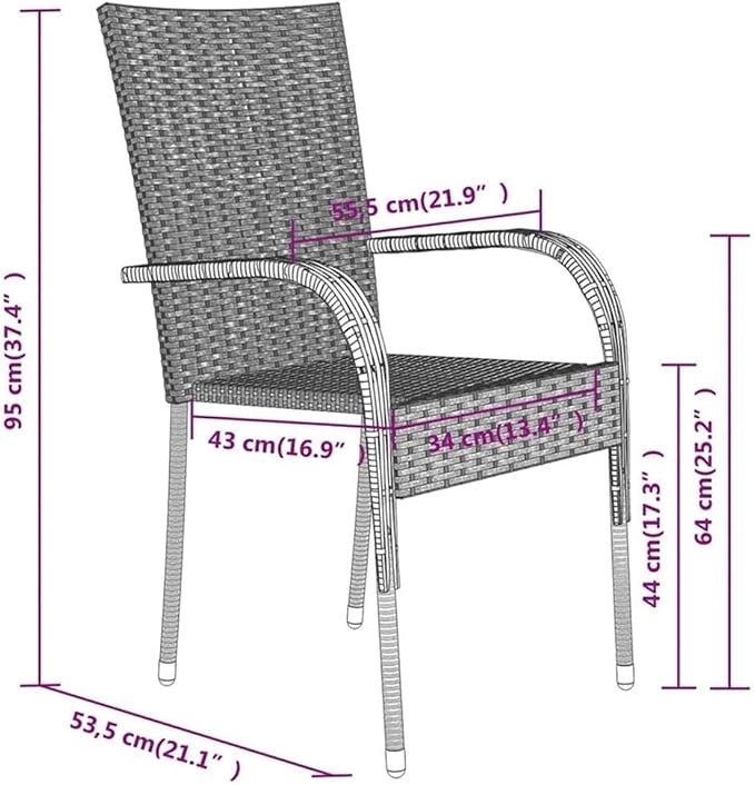 Afuera Living 7-Piece Garden Dining Set, Gray and Black Finish, PE Rattan and Powder-Coated Steel, 55.1 in Rectangular Table, Weather-Resistant, Modern Patio or Terrace Furniture, Seats 6